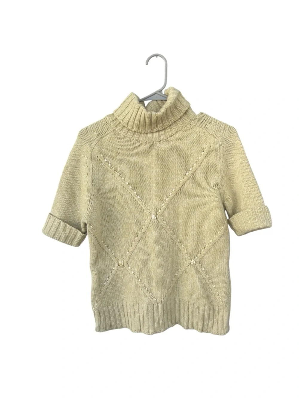 Escada Cashmere Wool Blend Short Sleeve Turtleneck Sweater - Size 36 - Green